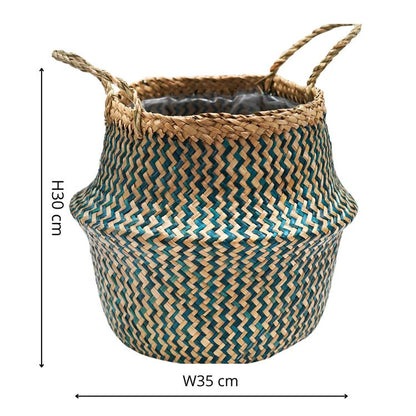 Valde Seagrass Herringbone Teal Lined Basket - Skandi London