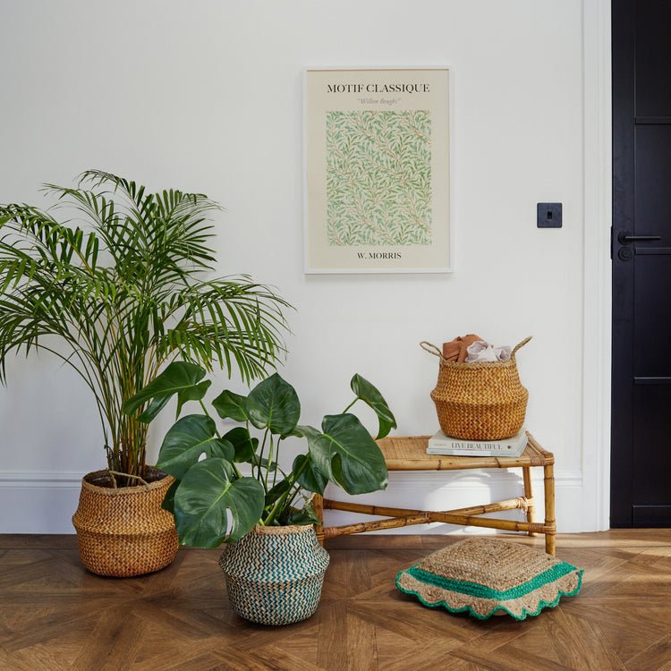 Valde Seagrass Herringbone Teal Lined Basket - Skandi London