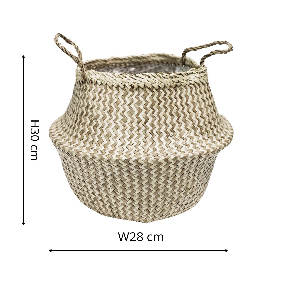 Valde Seagrass Herringbone White Lined Basket Medium - Skandi London