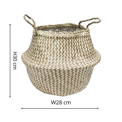 Valde Seagrass Herringbone White Lined Basket Medium - Skandi London