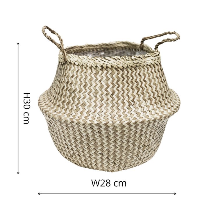 Seagrass Chevron White Lined Basket Medium H30Cm D35Cm - Skandi London