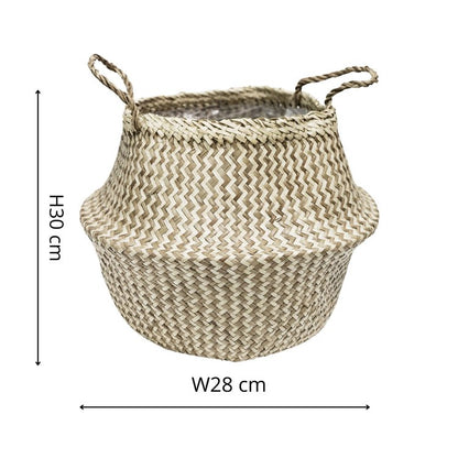 Seagrass Chevron White Lined Basket Medium H30Cm D35Cm - Skandi London