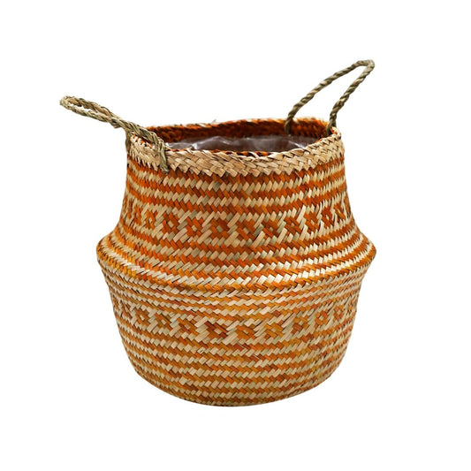 Valde Seagrass Patterned Amber Lined Basket - Skandi London
