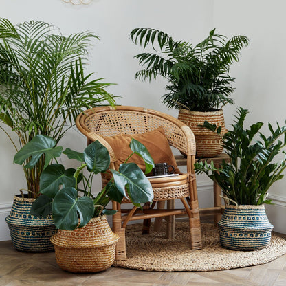 Valde Seagrass Patterned Teal Lined Basket - Skandi London