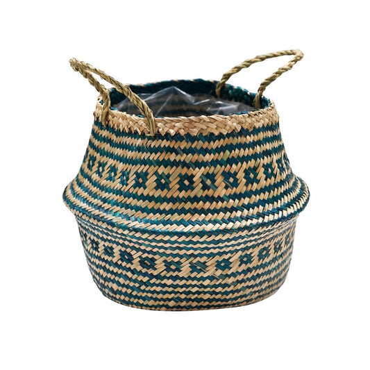Valde Seagrass Patterned Teal Lined Basket - Skandi London