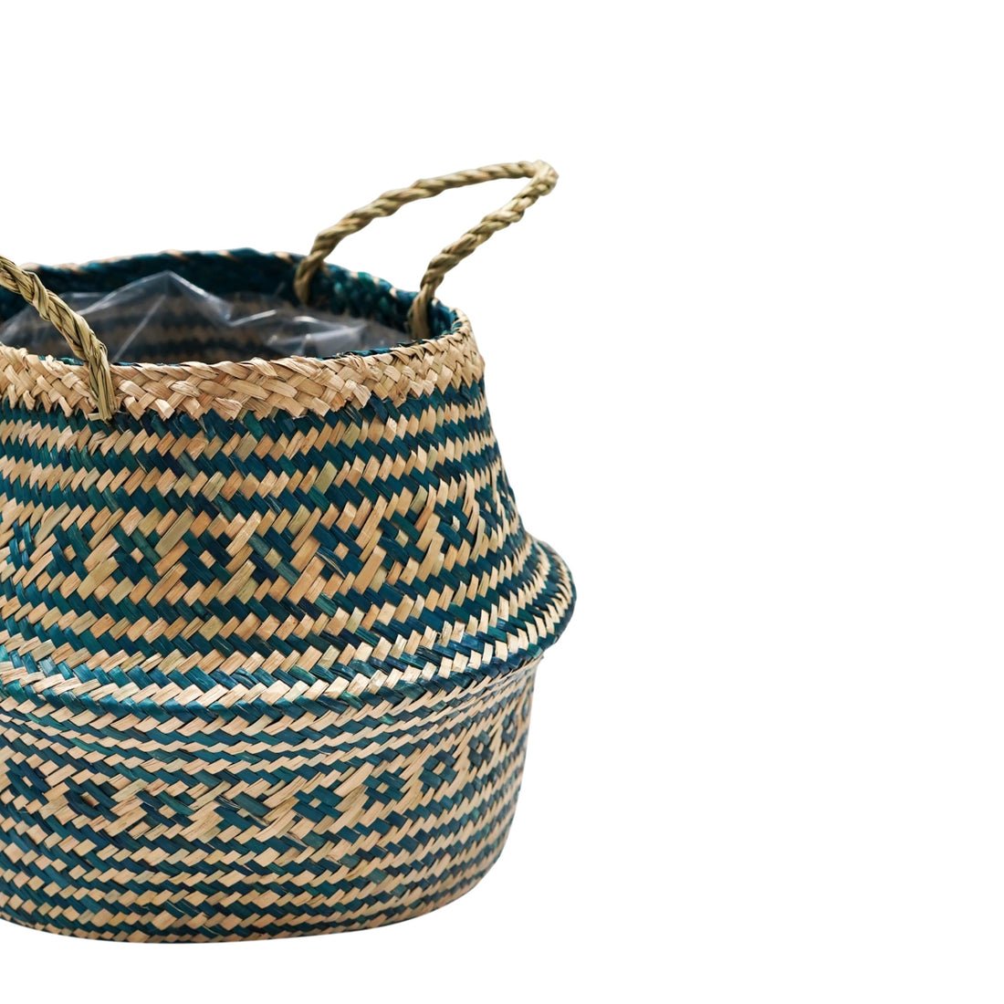 Valde Seagrass Patterned Teal Lined Basket - Skandi London