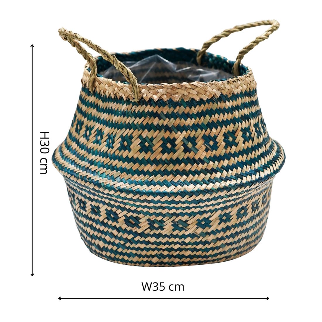 Valde Seagrass Patterned Teal Lined Basket - Skandi London