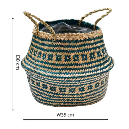 Valde Seagrass Patterned Teal Lined Basket - Skandi London