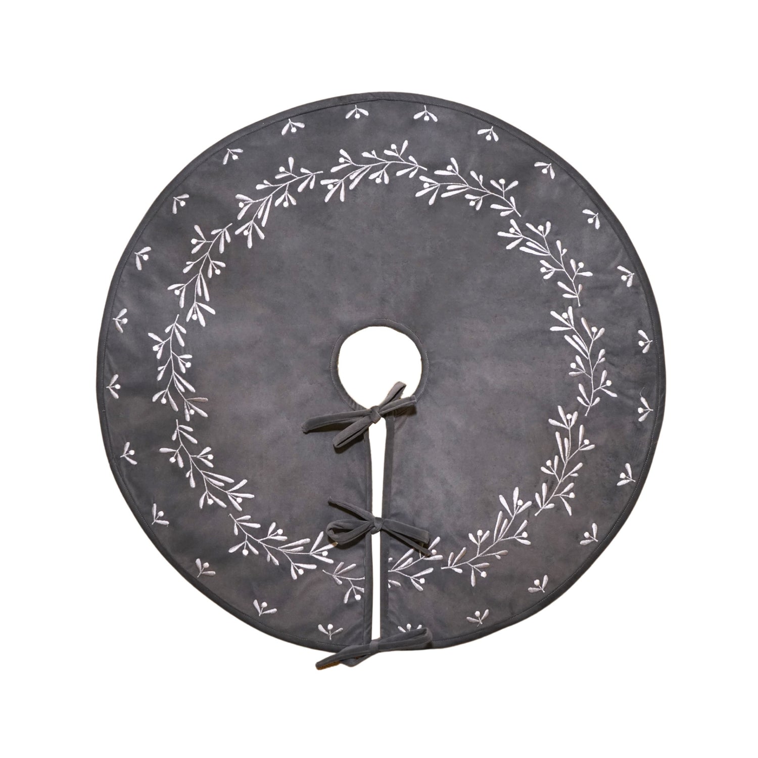 Helgeland Slate Velvet Mistletoe Tree Skirt - Skandi London