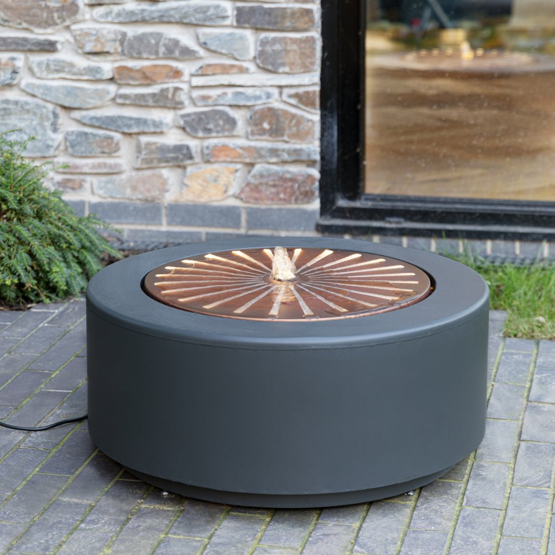 Skandi London Large Water Feature with Light Display in Charcoal & Aged Copper - Skandi London