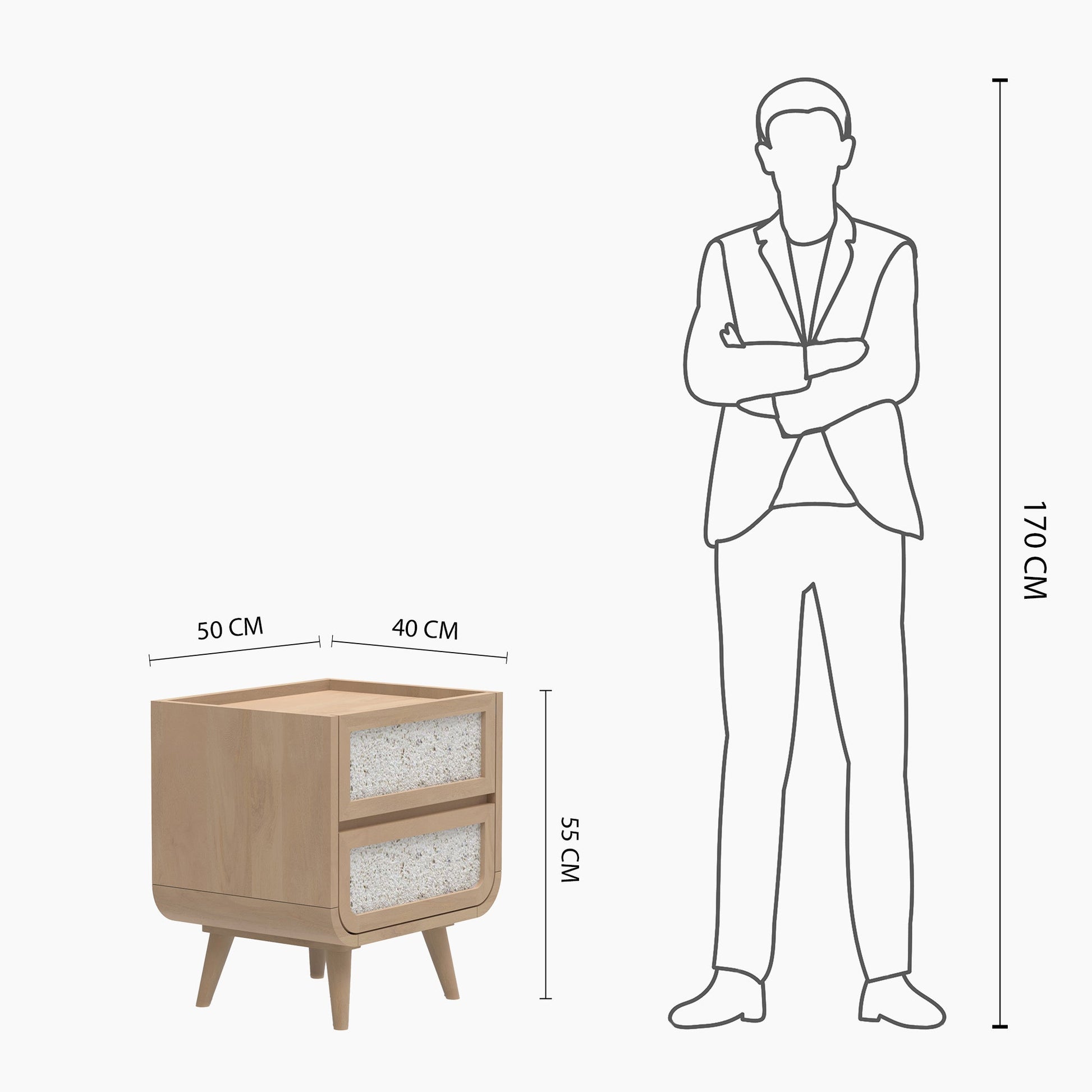 Brompton Two Drawer Side Table - Natural - Skandi London