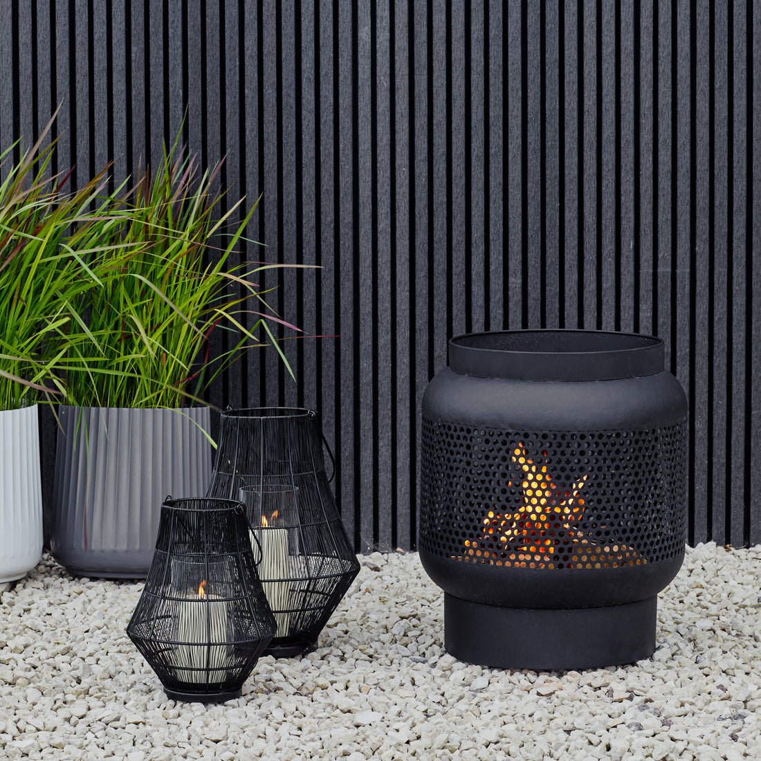 Toril Tall Basket Outdoor Fire Pit Black - Large - Skandi London