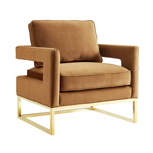 Avery Cognac Velvet Chair With Polished Gold Base - Skandi London