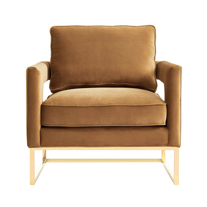 Avery Cognac Velvet Chair With Polished Gold Base - Skandi London