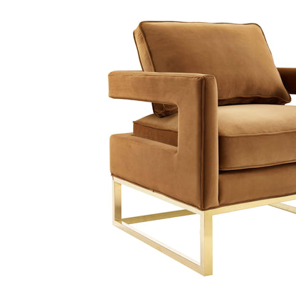 Avery Cognac Velvet Chair With Polished Gold Base - Skandi London