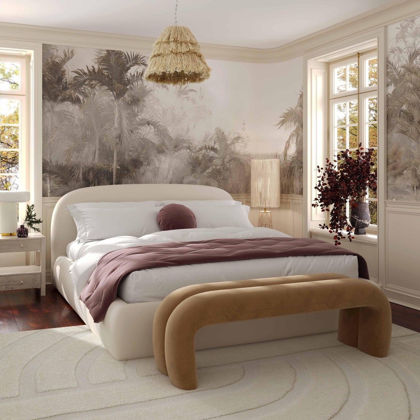 Bara Cream Textured Velvet King Bed - Skandi London