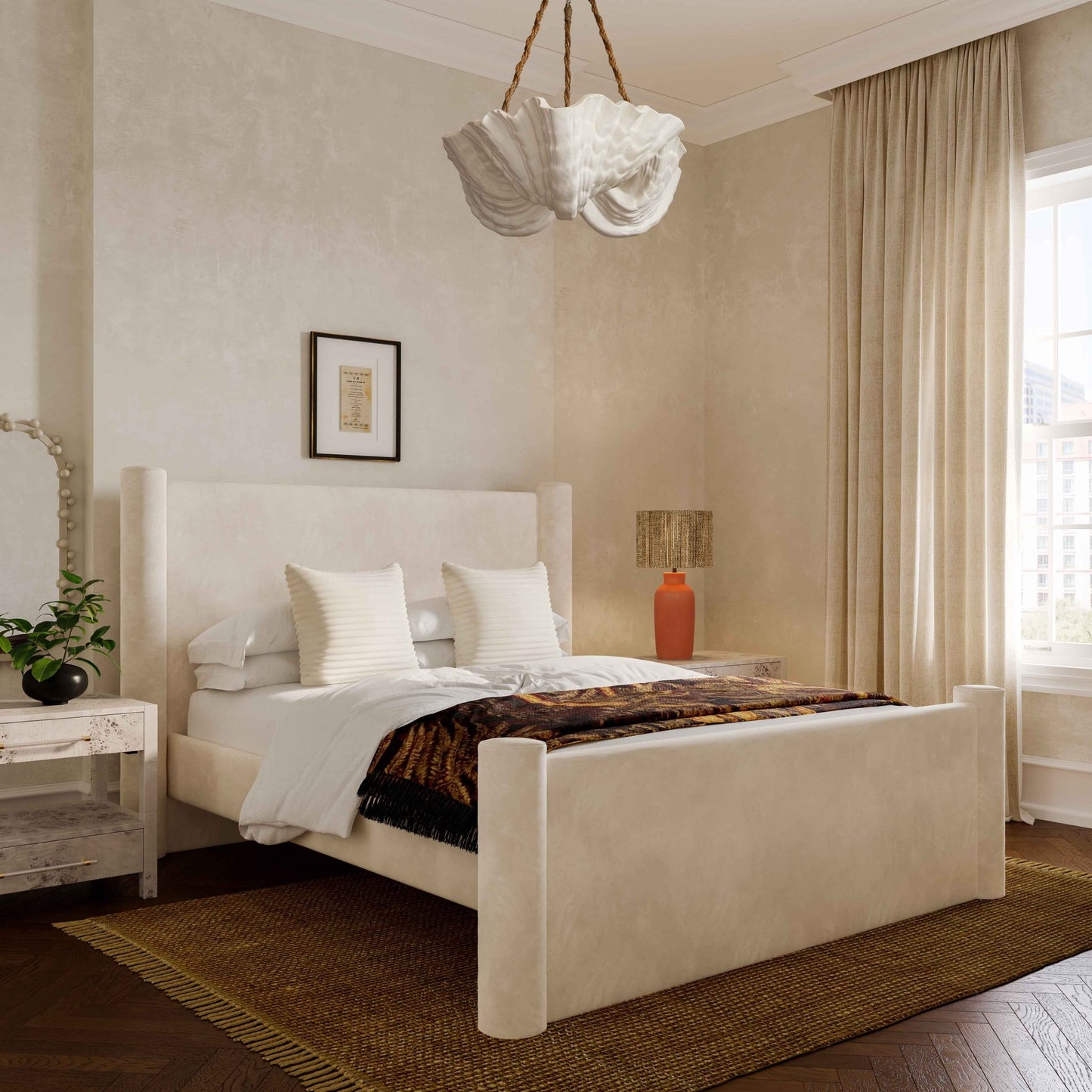 Athara Cream Velvet King Bed - Skandi London