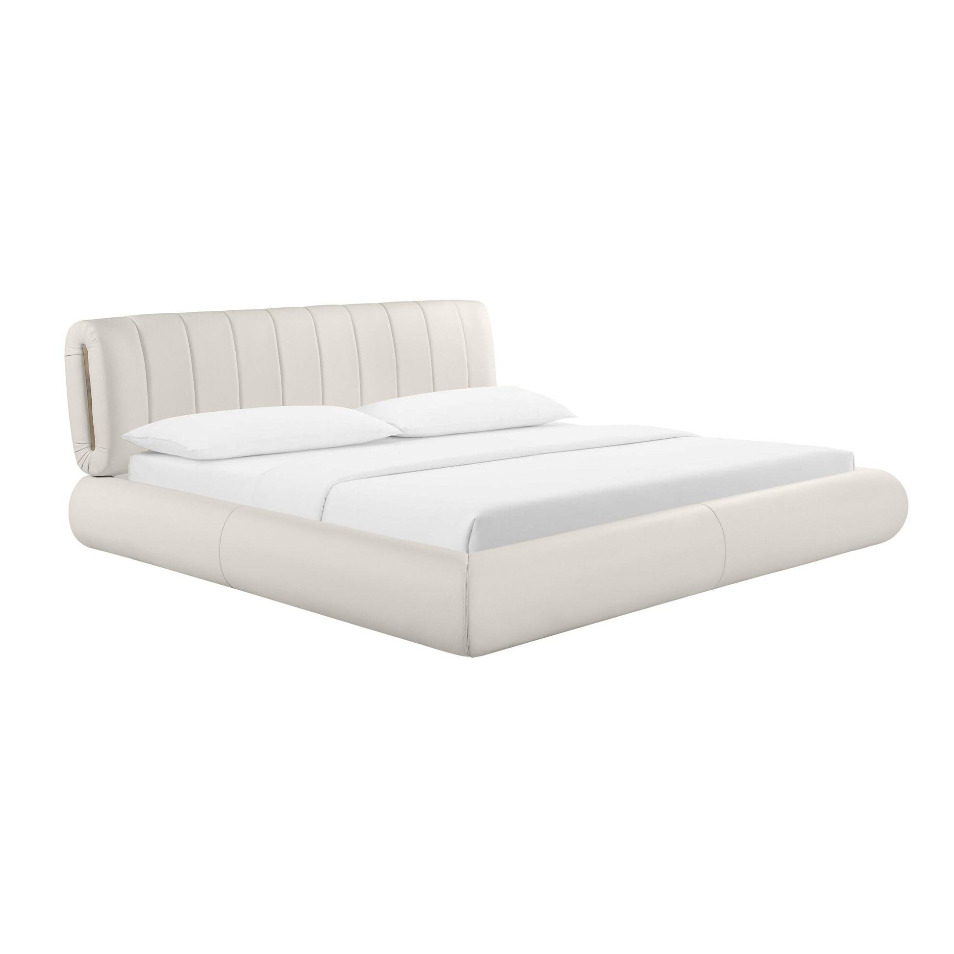 Karol Cream Vegan Leather King Bed - Skandi London