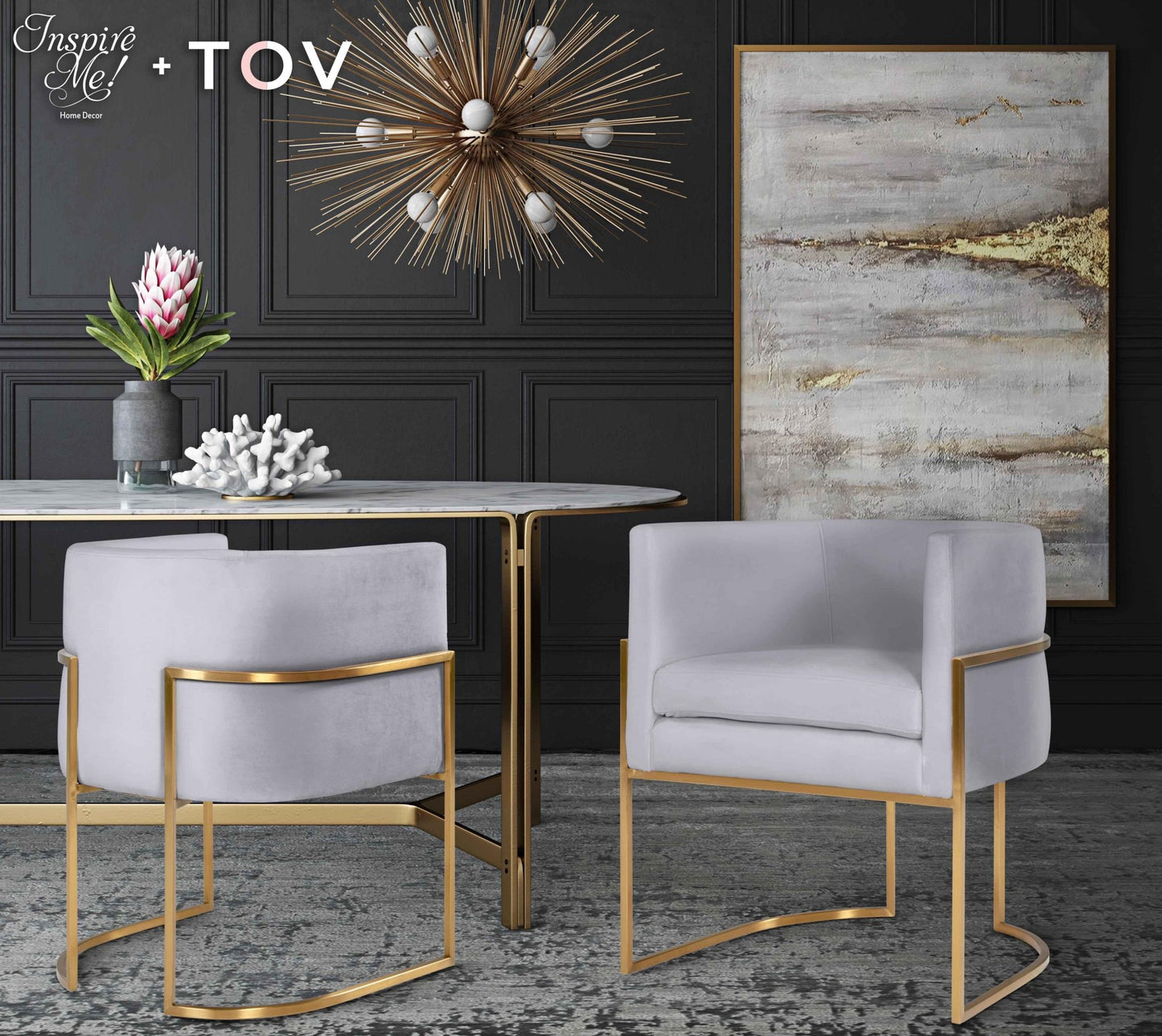 Giselle Grey Velvet Dining Chair with Gold Leg - Skandi London