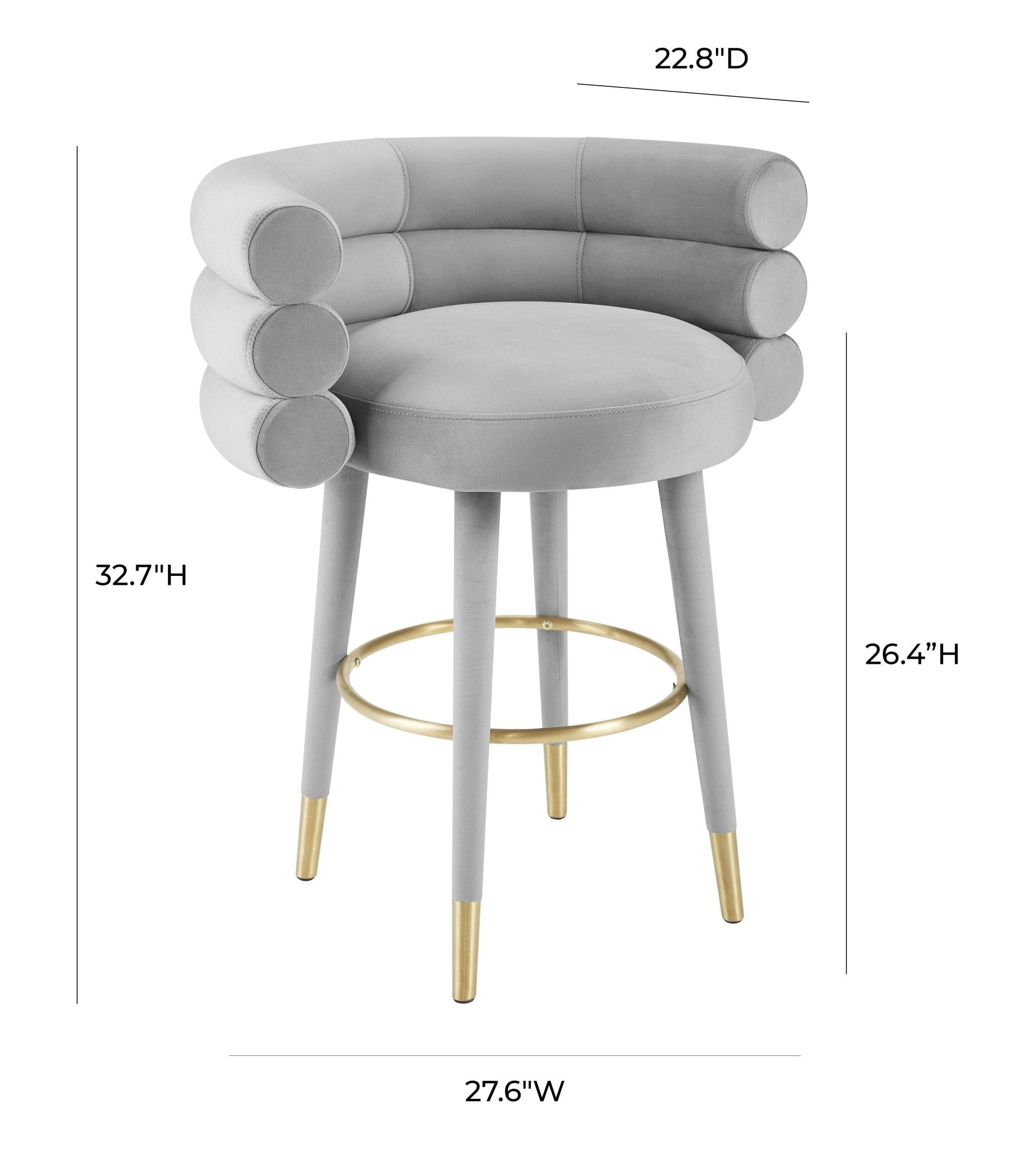 Betty Grey Velvet Counter Stool - Skandi London