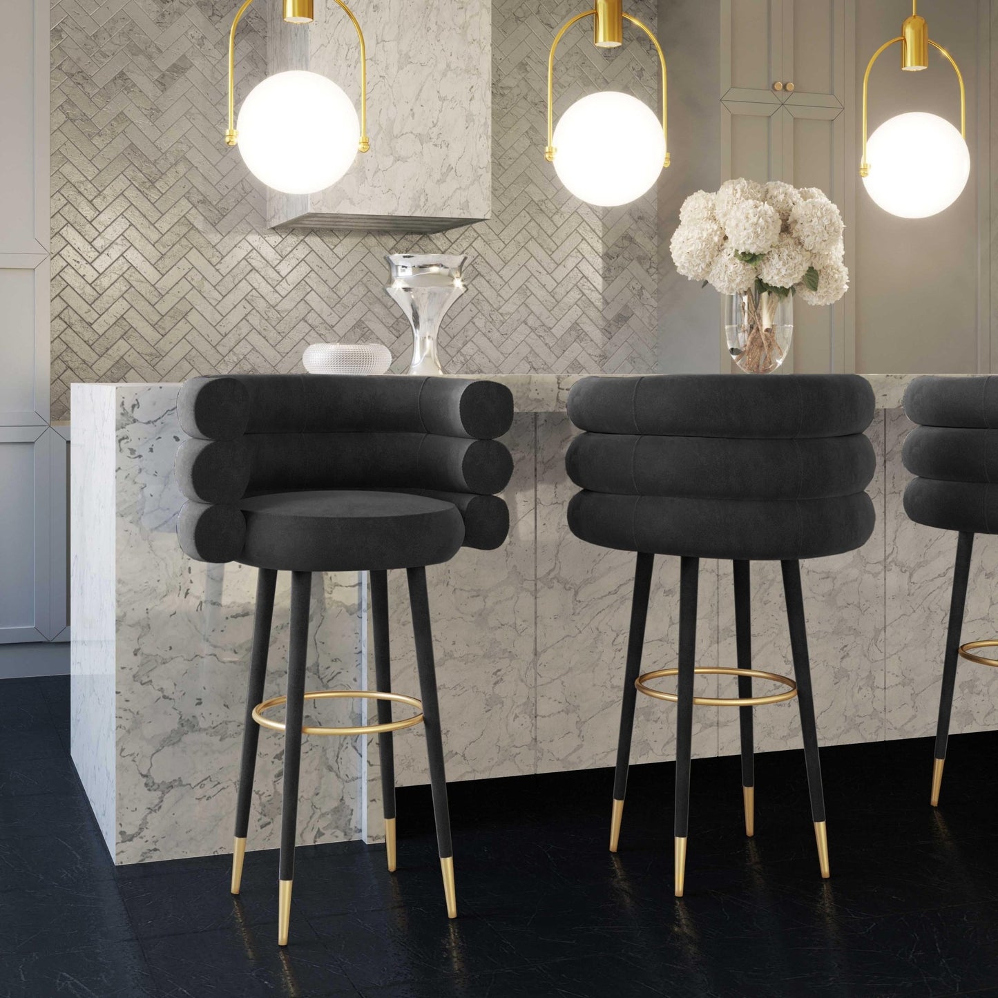 Betty Black Velvet Counter Stool - Skandi London