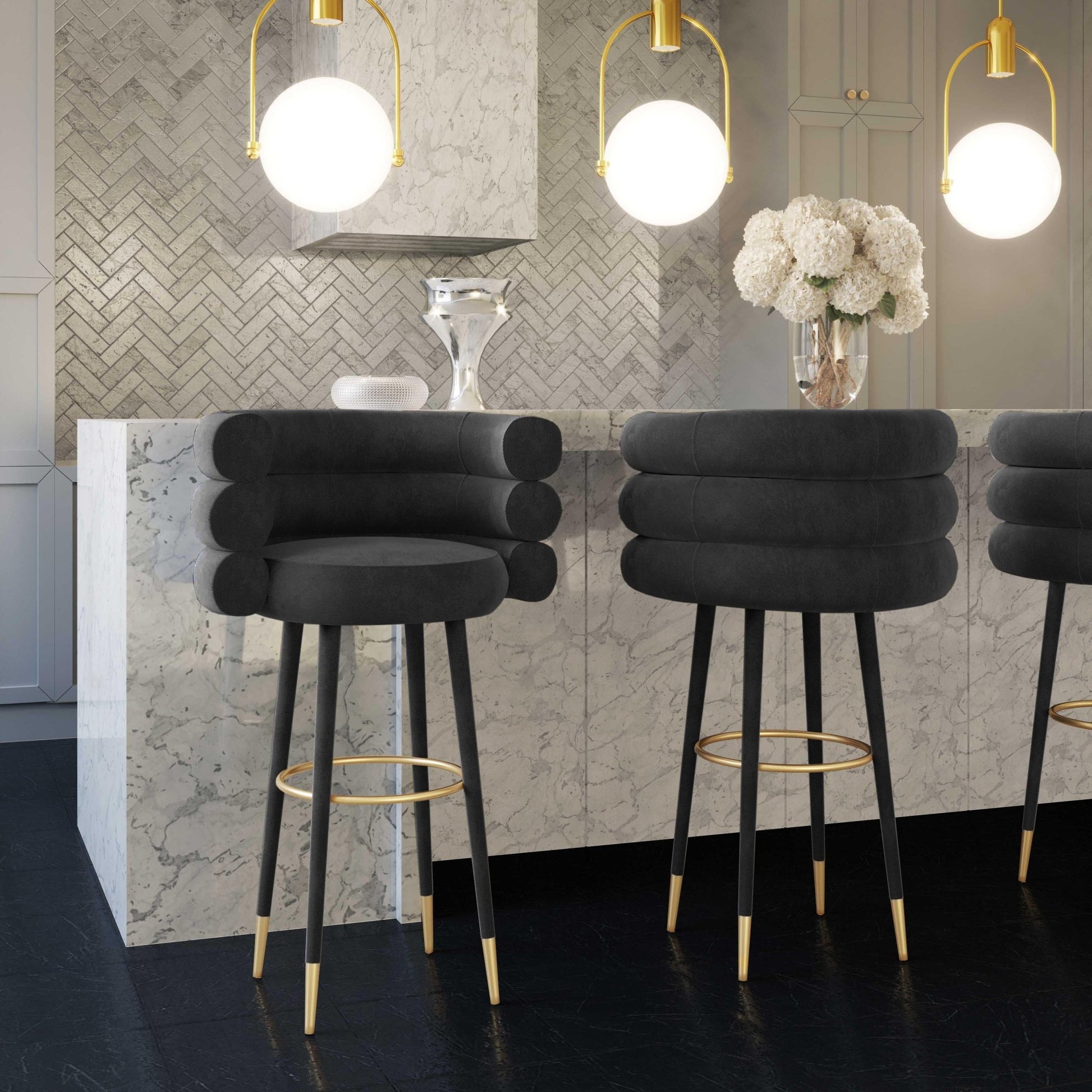 Betty Black Velvet Counter Stool - Skandi London