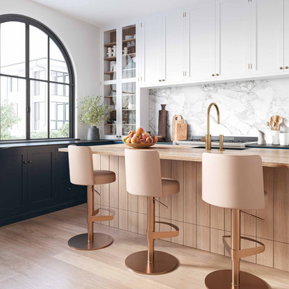 Loosha Cafe Au Lait Performance Vegan Leather and Rose Gold Adjustable Stool - Skandi London