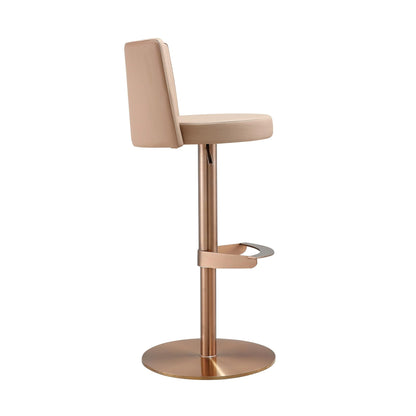 Loosha Cafe Au Lait Performance Vegan Leather and Rose Gold Adjustable Stool - Skandi London