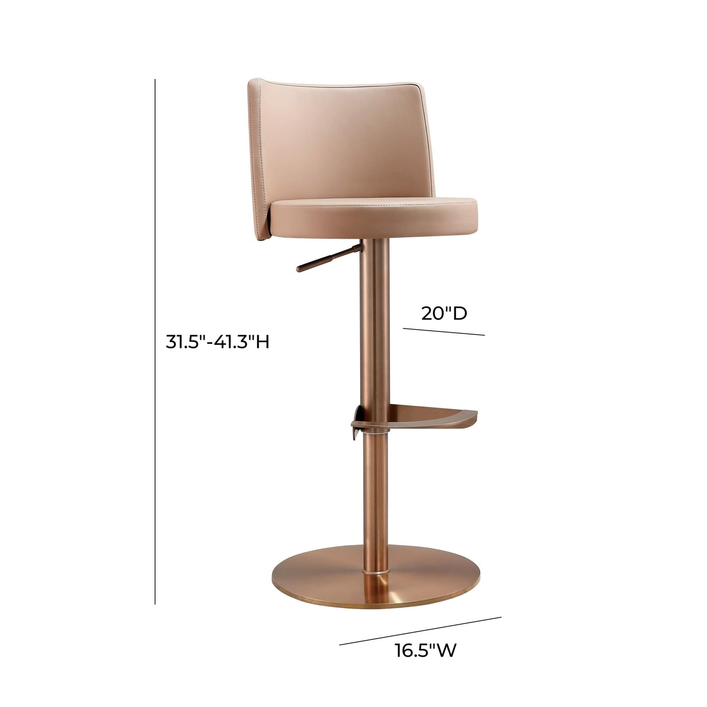 Loosha Cafe Au Lait Performance Vegan Leather and Rose Gold Adjustable Stool - Skandi London