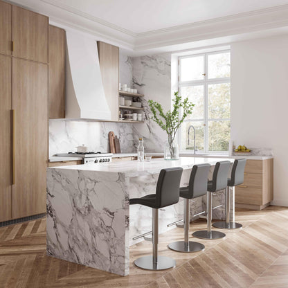 Paddy Dark Grey Vegan Leather on Silver Adjustable Stool - Skandi London