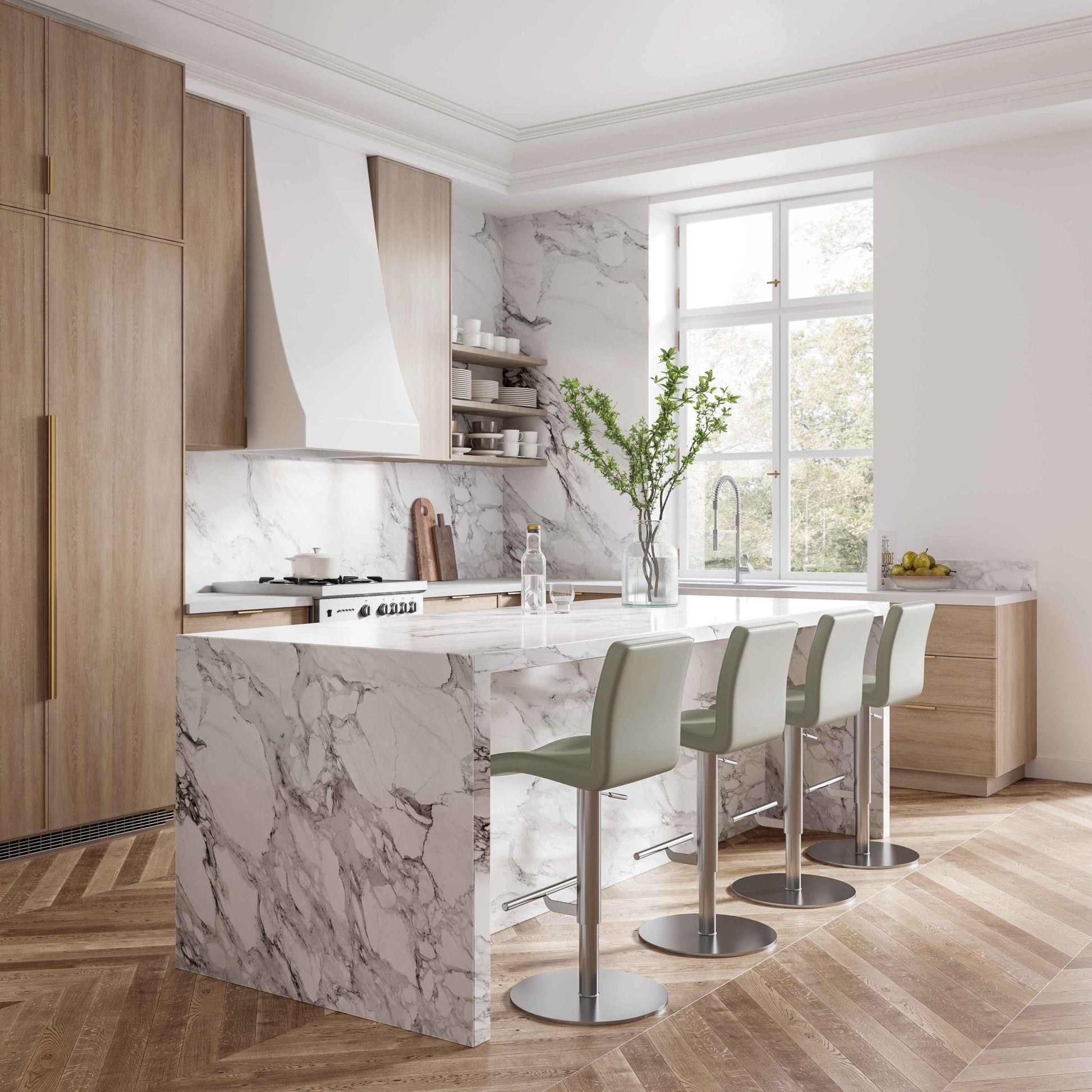 Paddy Light Grey Vegan Leather on Silver Adjustable Stool - Skandi London