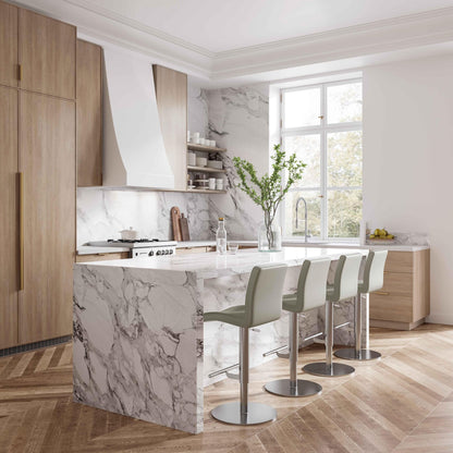 Paddy Light Grey Vegan Leather on Silver Adjustable Stool - Skandi London