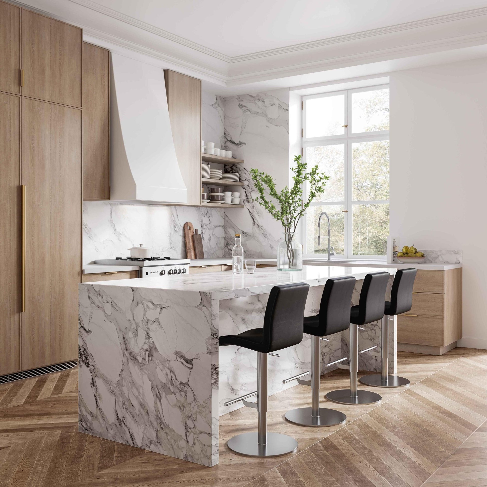 Paddy Black Vegan Leather on Silver Adjustable Stool - Skandi London