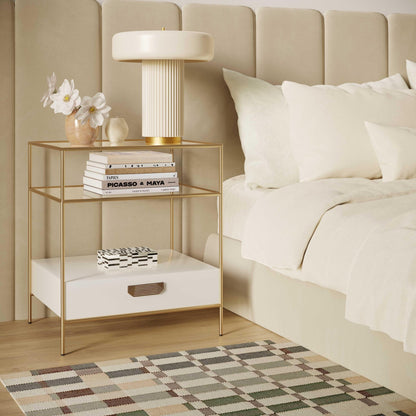 Darla Cream Glass Nightstand - Skandi London