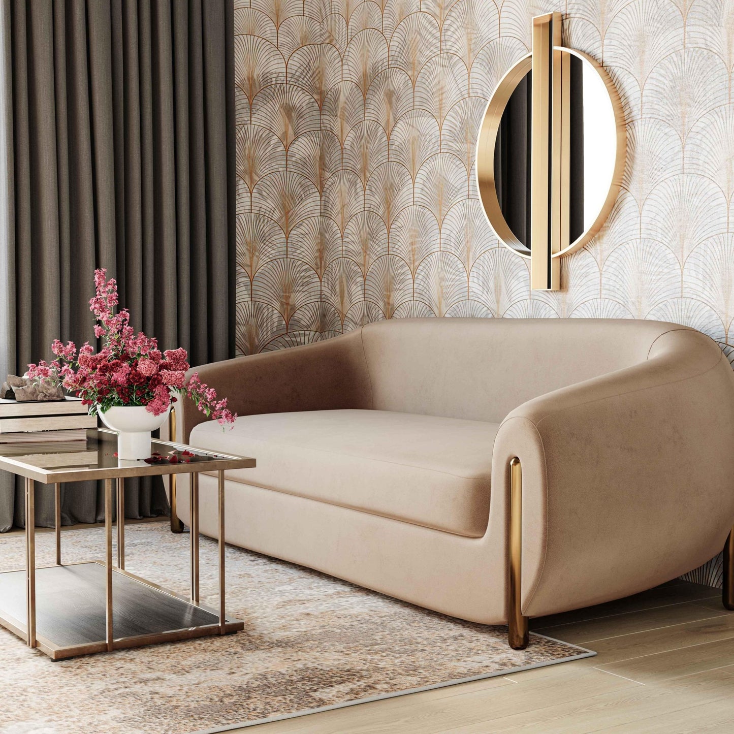 Lina Cafe Au Lait Brown Velvet Sofa - Skandi London