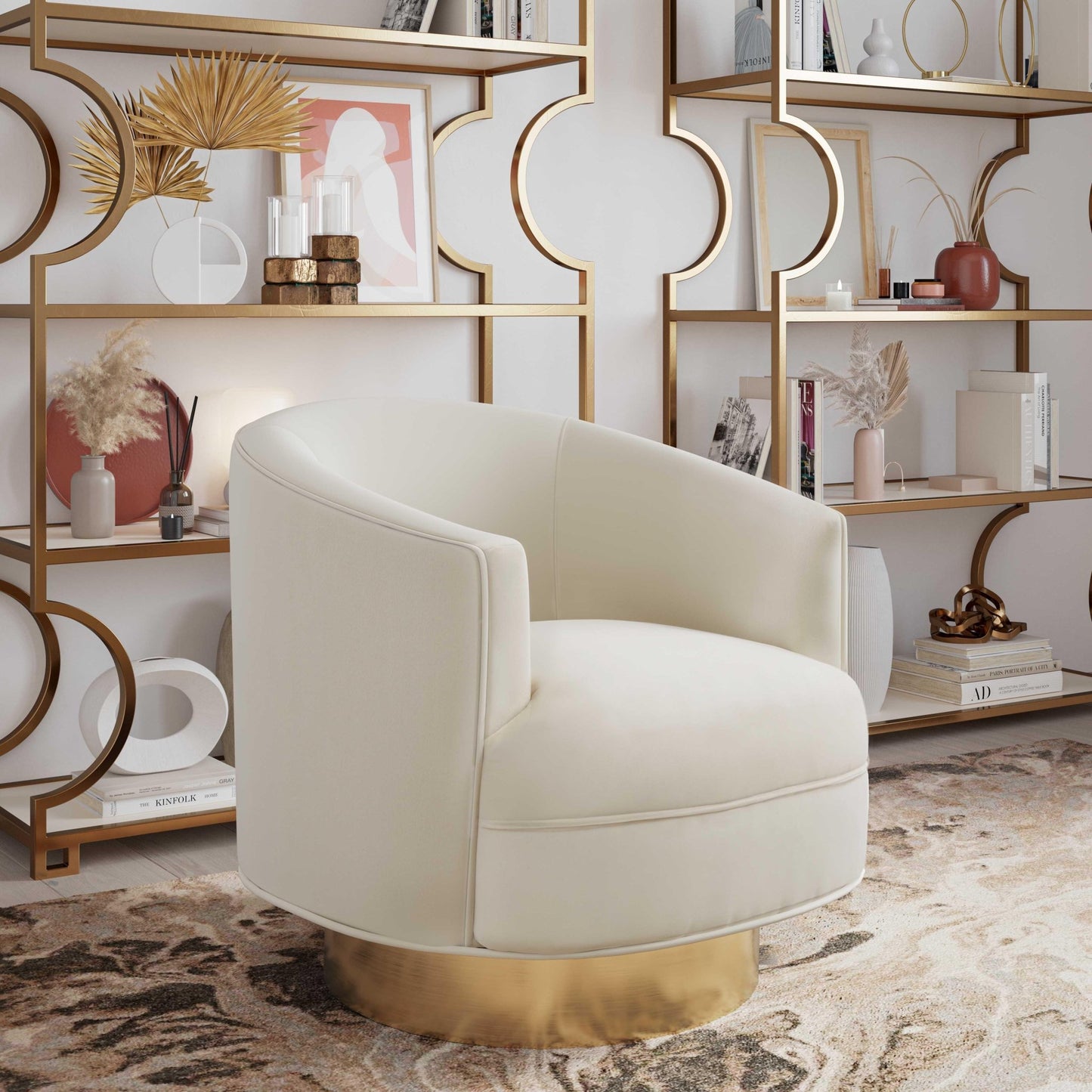 Stella Cream Velvet Swivel Chair - Skandi London
