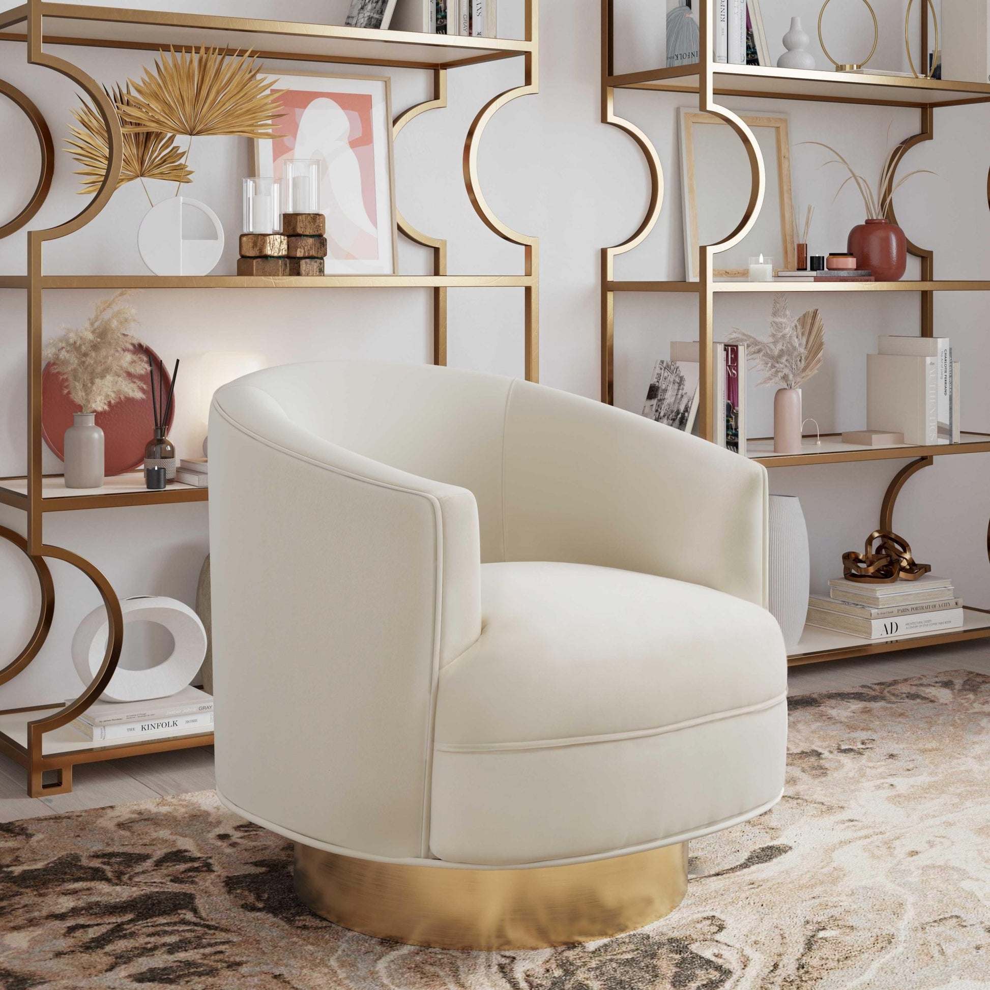 Stella Cream Velvet Swivel Chair - Skandi London