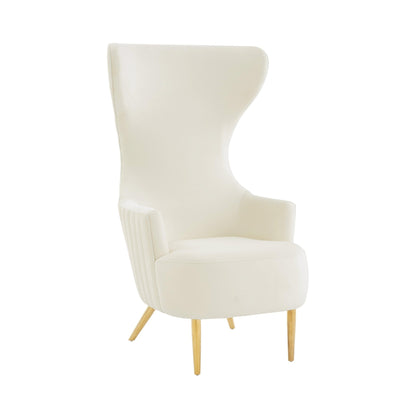 Julia Cream Velvet Channel Tufted Wingback Chair - Skandi London