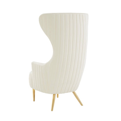 Julia Cream Velvet Channel Tufted Wingback Chair - Skandi London