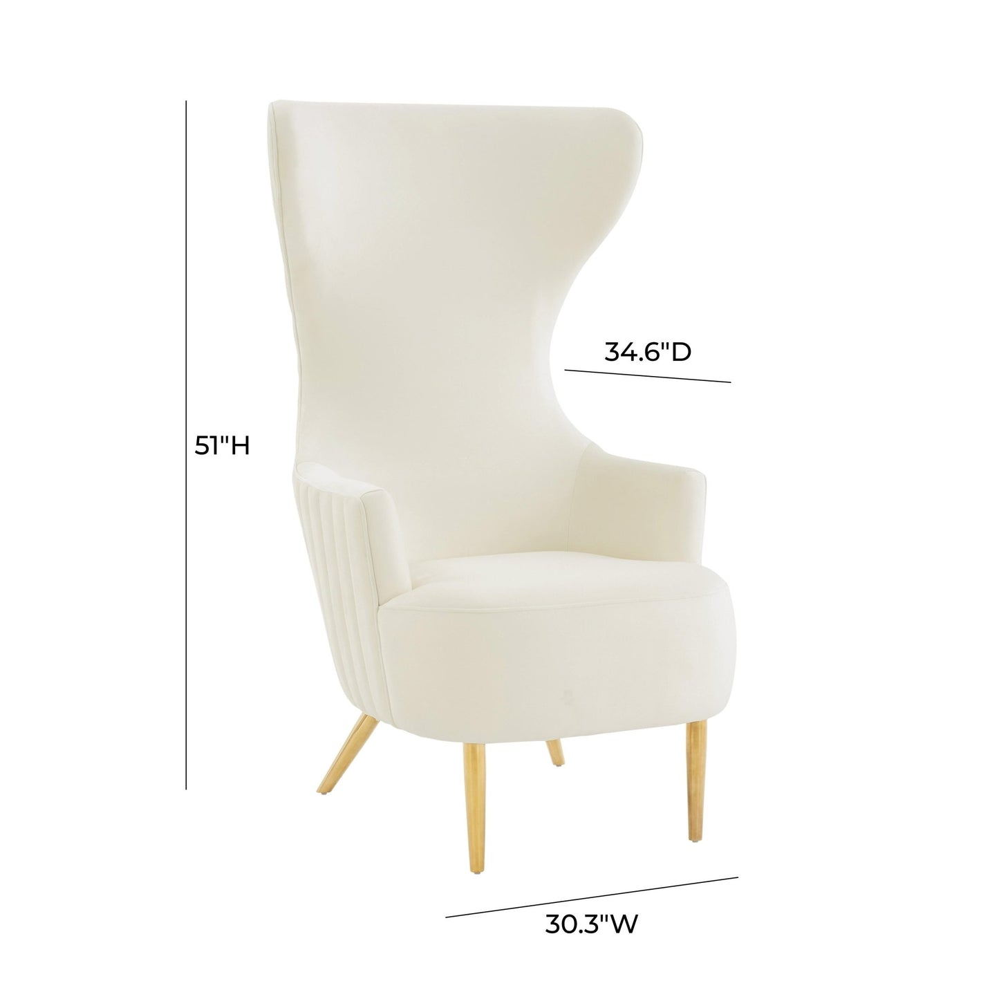 Julia Cream Velvet Channel Tufted Wingback Chair - Skandi London