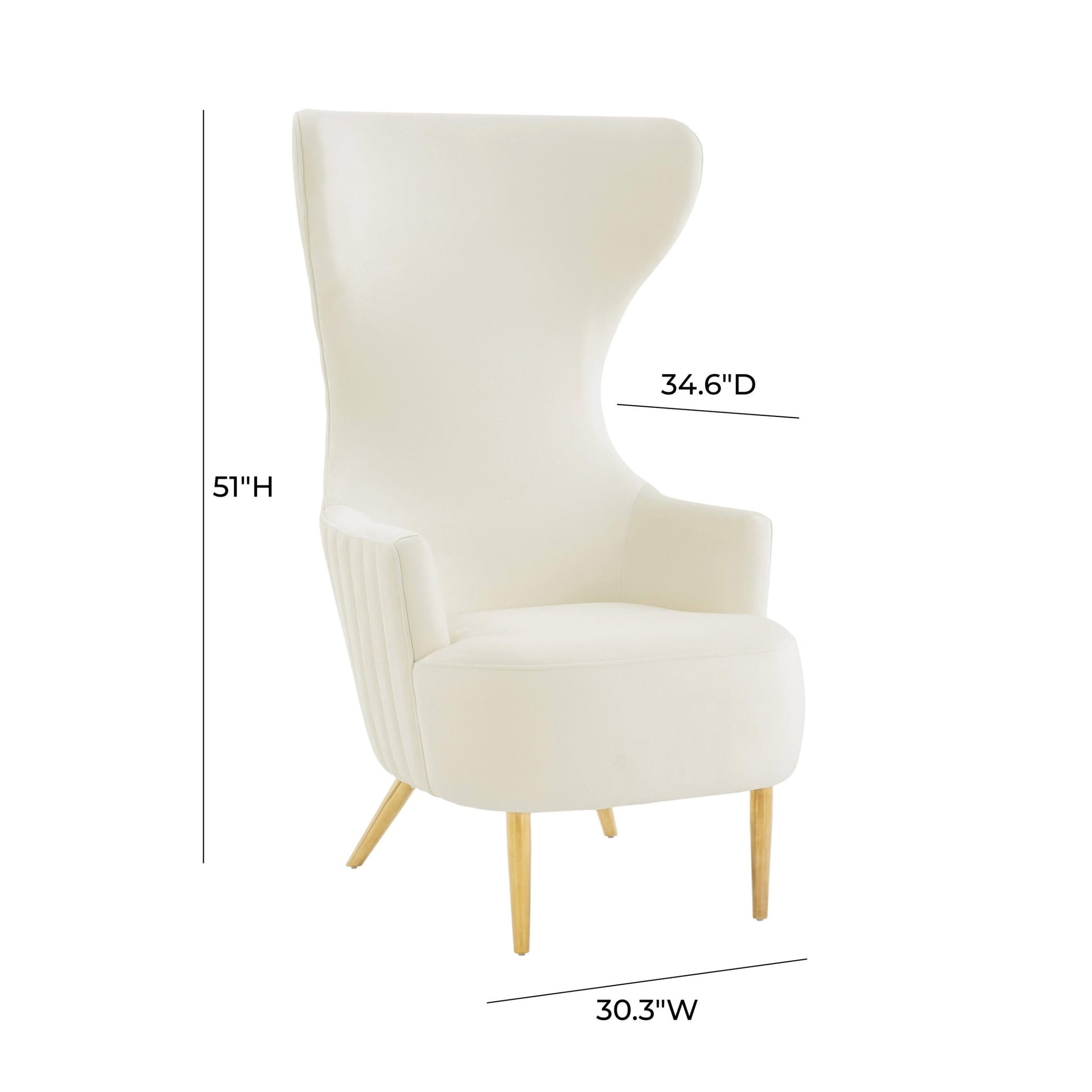 Julia Cream Velvet Channel Tufted Wingback Chair - Skandi London