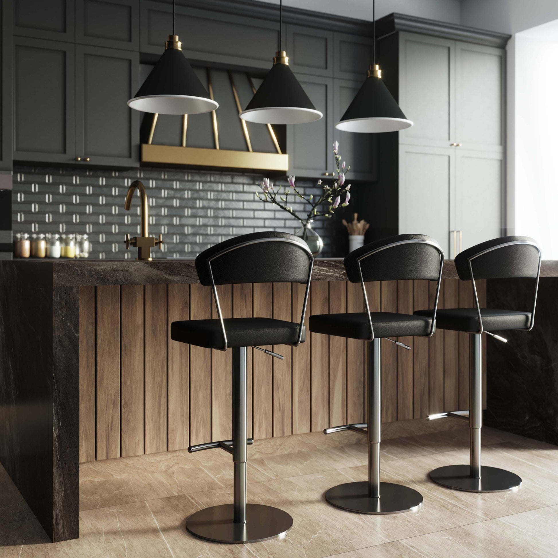Cosmo Black Performance Vegan Leather on Black Steel Barstool - Skandi London