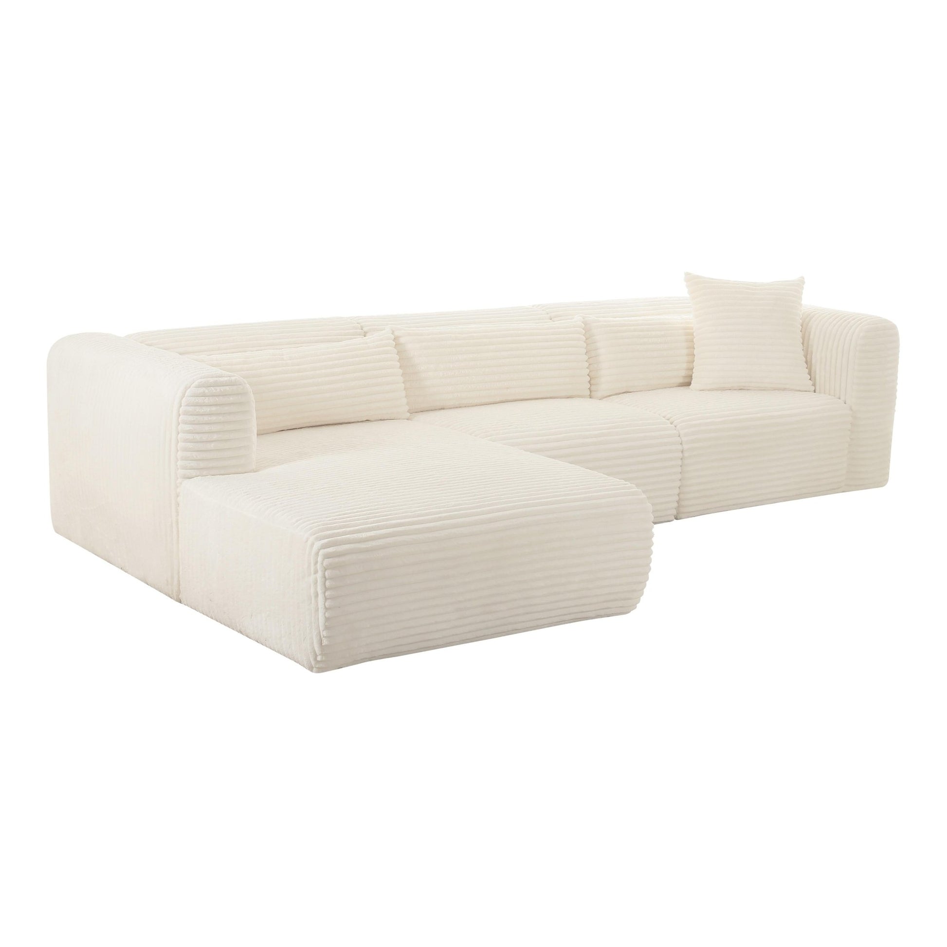 Tarra Fluffy Oversized Cream Corduroy Modular LAF Sectional - Skandi London