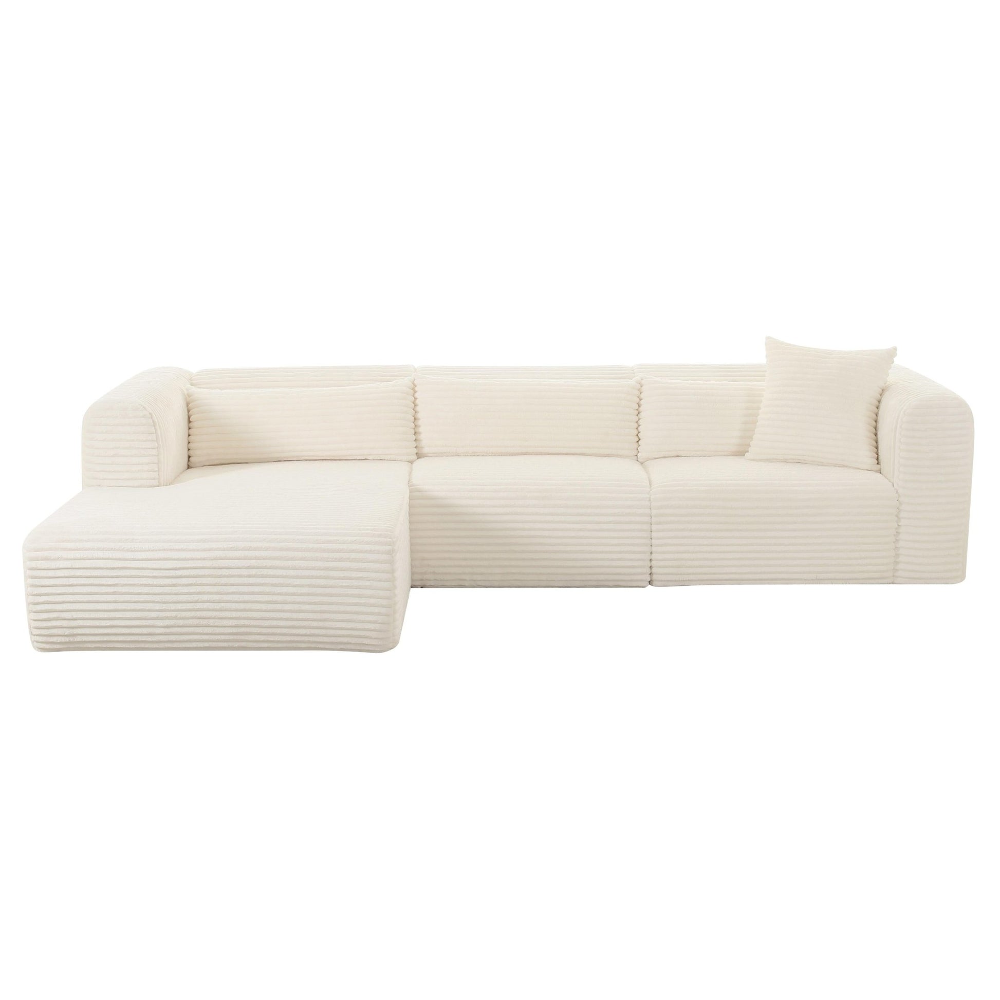 Tarra Fluffy Oversized Cream Corduroy Modular LAF Sectional - Skandi London