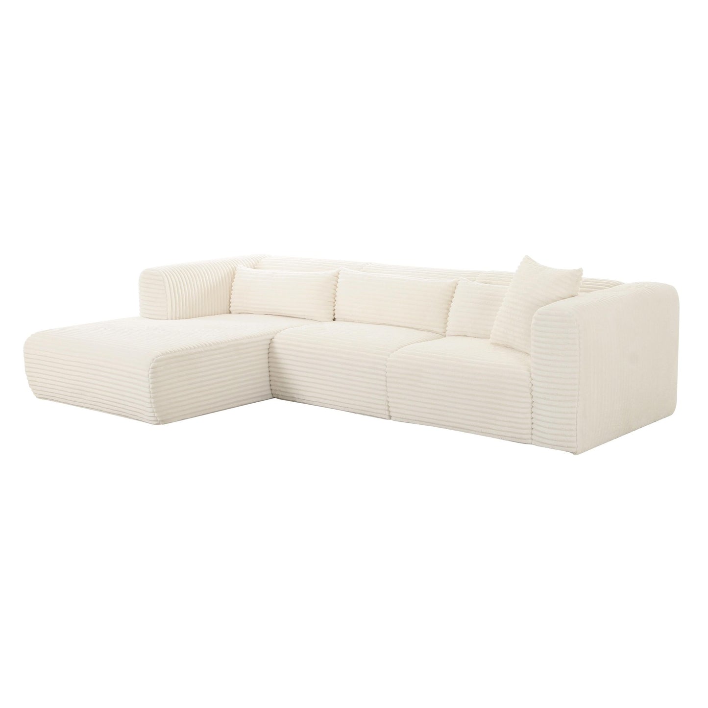 Tarra Fluffy Oversized Cream Corduroy Modular LAF Sectional - Skandi London
