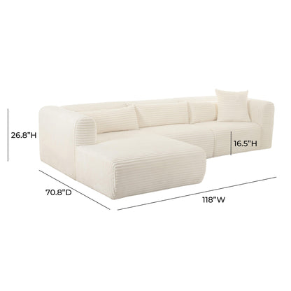 Tarra Fluffy Oversized Cream Corduroy Modular LAF Sectional - Skandi London