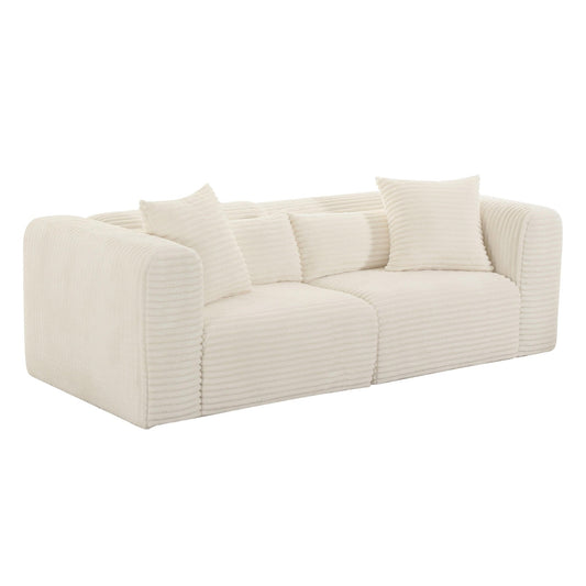 Tarra Fluffy Oversized Cream Corduroy Modular Loveseat - Skandi London