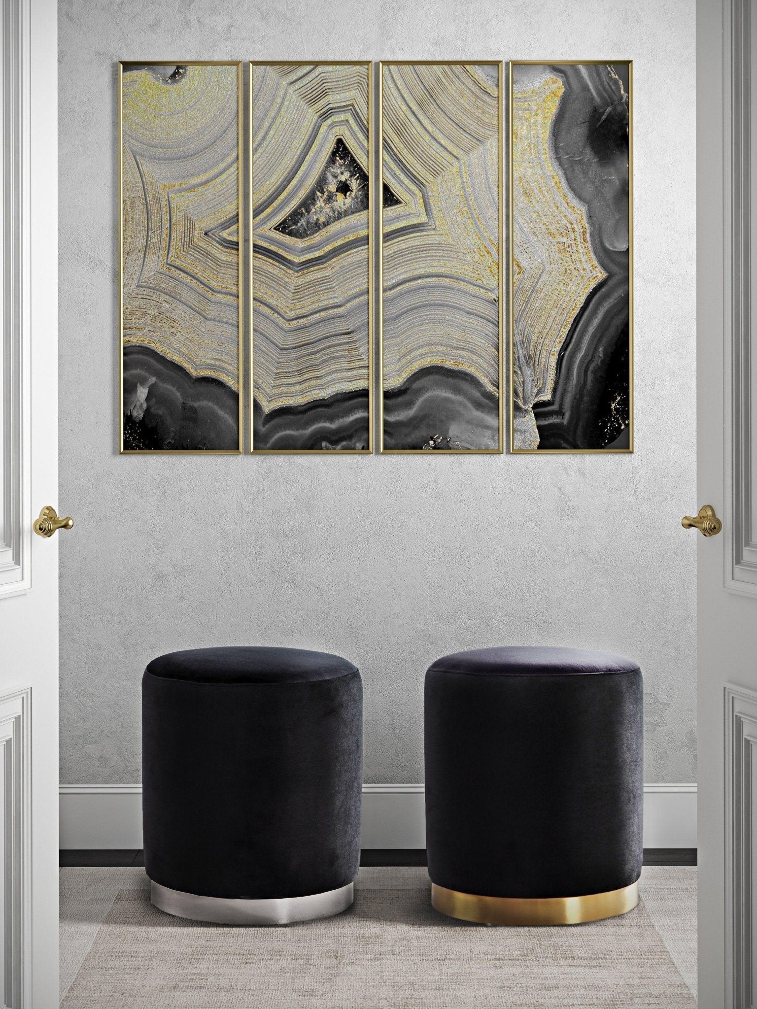 Opal Black Velvet Ottoman Gold Base - Skandi London