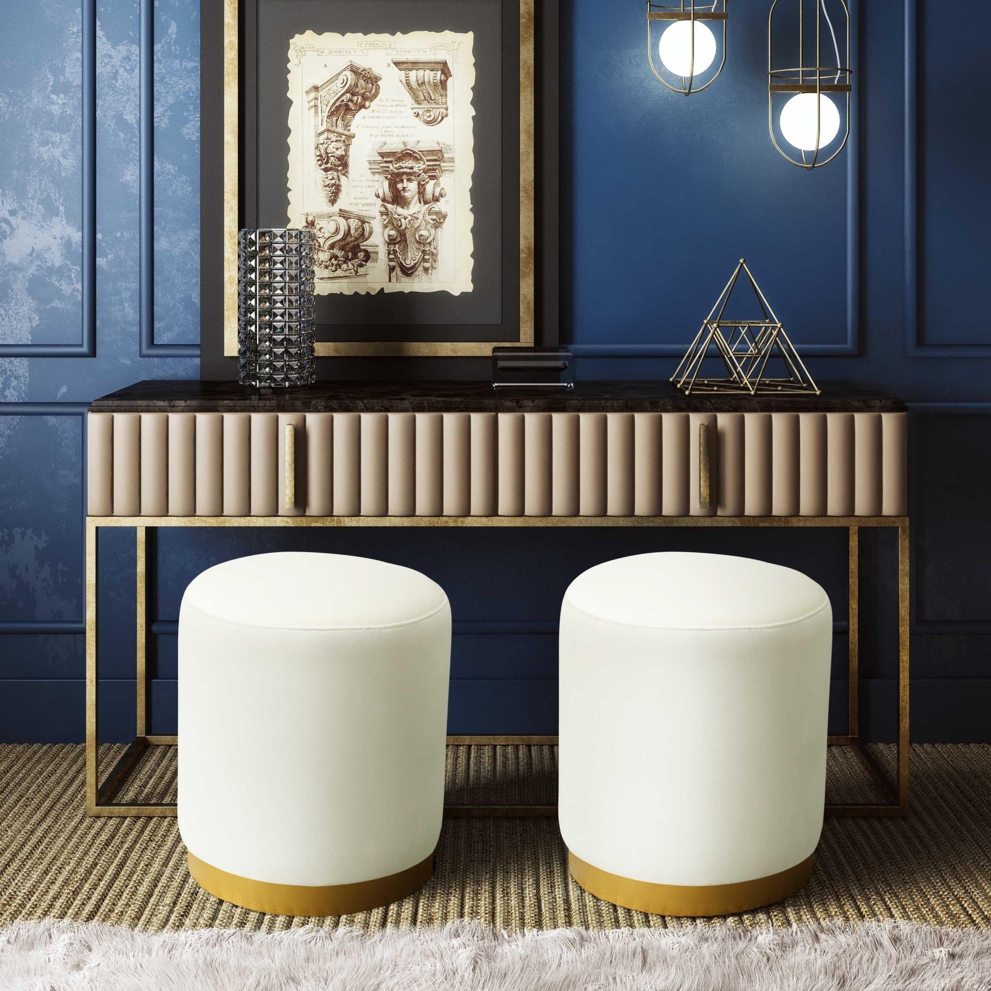 Opal Cream Velvet Ottoman with Gold Base - Skandi London