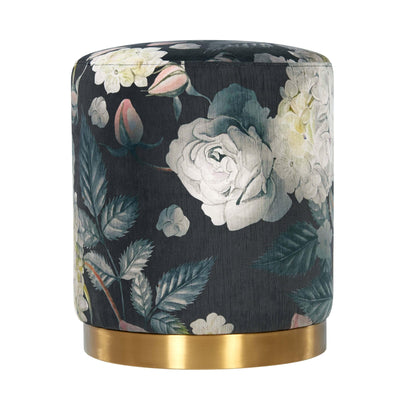 Opal Floral Velvet Ottoman with Gold Base - Skandi London